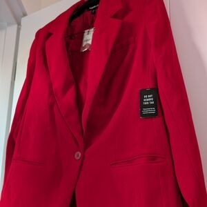 Express Editor Red Suit Pants And Blazer